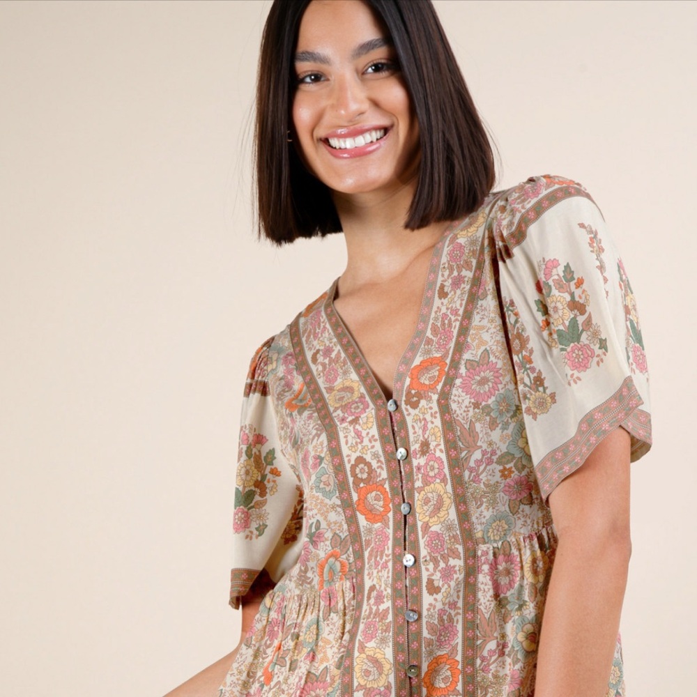 NWT Very J Beige Floral Midi Dress - Picture 2 of 7
